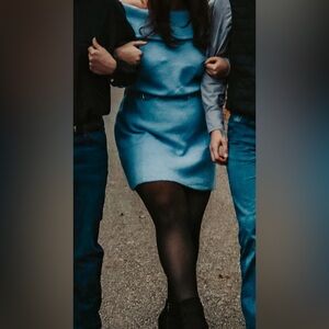 H&M off the shoulder blue sweater dress